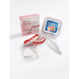 Oralhoe Kit de Rebase de Silicona para Prótesis Dentales, Suave y Moldeable, Rosa y Blanco, 1 Pieza
