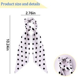 Polka Dot Ribbon Scrunchies for Women Girl Bowknot Ponytail Holder Elastic Hair Band Tie Stretchy Long Tail Hair Accessory 2 Pcs Black White Polka Dot Chiffon Hairband Rubber Band Accessories