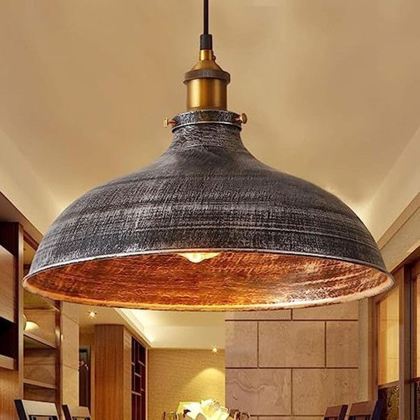 NIUYAO 14" Wide Rustic Industrail Big Barn Pendant Light Lamp Dome Shade Hanging Ceiling Light [Rust Silver] 427709