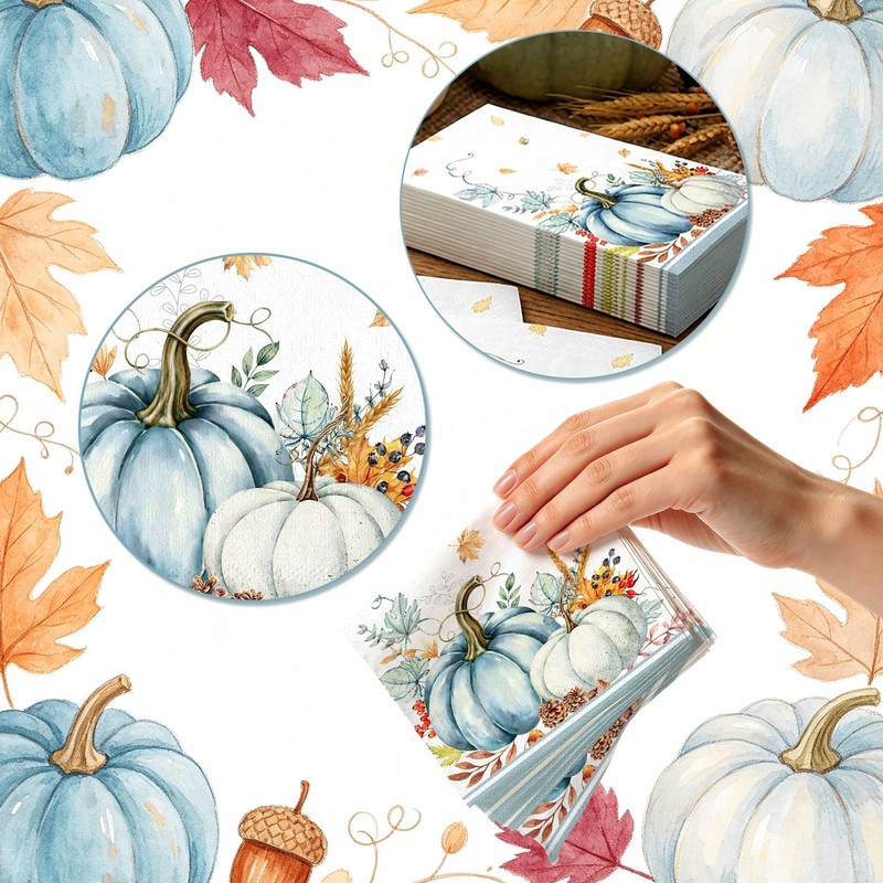 40 Pack Fall Disposable Paper Decorative Thanksgiving Leaf Pumpkin Napkins