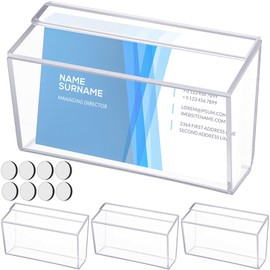 Kolldenn 4 Pieces Business Card Holder with Lid, Wall Mount Outdoor Acrylic Business Card Box, Clear Waterproof Holder with Tape for Outdoors Office Desktop Countertop Store