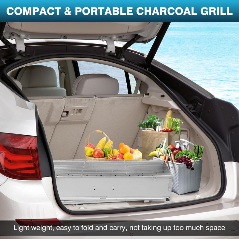 IRONWALLS Portable Charcoal Grill Outdoor Cooking, 32”L x 10”W Folded