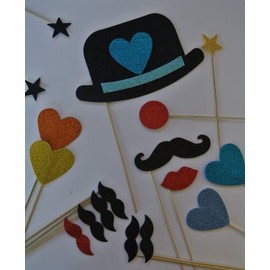 Mustache on a Stick Heart Series 18 Pc Photo Booth Party Props Weddings Birthdays so Cute Too Cute to Resist 17 Pieces