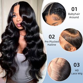 TEGASE 13X6 Body Wave Lace Front Wigs Human Hair Pre Plucked HD Lace Frontal Wigs 200% Density Glueless Wigs for Women Real Human Hair Wig Natural Color 22 Inch