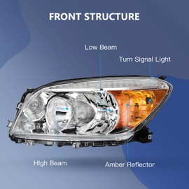 ECCPP Headlight Assembly for TOYOTA RAV4 2006-2008 Headlights Base Chrome Housing Amber Reflector Clear Lens Driver & Passenger Side