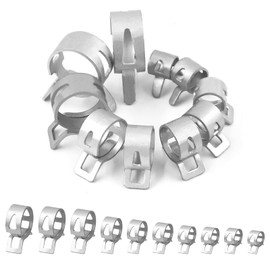 Swpeet 30Pcs 12mm Dacromet Silver Spring Band Hose Clamps Inner Dia Fit 12.5-13.2mm OD Hose Fuel Line Silicone Tube Clips, Silicone Vacuum Hose Action Pipe Clamp Low Pressure Air Clip Clamp