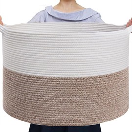 Extra Large Blanket Basket for Nursery or Living Room - Woven Cotton Rope Laundry Hamper - XXL 22"x13"w,Woven Baby Laundry Basket with Handle for Pillow Neutral Home Decor Blanket Bin Toy Basket