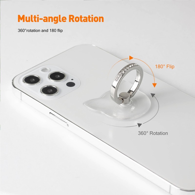 [2 Pack] Transparent Diamond Setting Cell Phone Ring Holder Stand,360