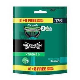 Wilkinson Sword Xtreme 3 Sensitive - Packung mit 8 + 8 Einweg-Maschinen mit einem Schmierband aus Vitamin E und Aloe Vera - optimal für die Gesichtspflege und Weichheit