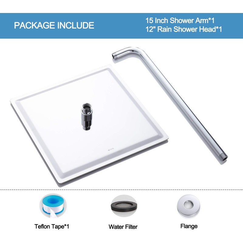 RODDEX Square Rain Shower Head, High Pressure Rainfall Showerhead, Large