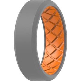 ThunderFit Men Silicone Wedding Rings, Breathable Pattern Engagement Bands 8mm Wide 2.2mm Thick - 1/4/7 Variety Multipack (Orange-Grey - Size 7.5-8 (18.2mm))
