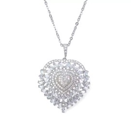 White Gold Set Rhodium Plated with Cubic Zirconia Heart Pendant Necklace Earrings Jewelry Set.