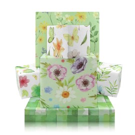 Floral Butterfly Wrapping Paper 6 Sheets, Spring Summer Theme Green Retro Wildflower Garden Flower Design Folded Flat Gif Wrap Paper for Women Men Wedding, Bridal Shower, Birthday, Valentine's Day