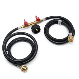 5Ft Propane 2 Way Splitter Adapter Hose 1 lb to 20 lb Converter with Shut Off Valve for Camping Stove, Gas Grill, Portable Heater