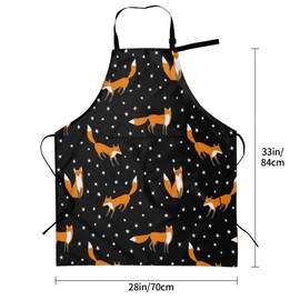 Hysing Orange Fox Cooking Apron For Women Men With Pockets,Woodland Animal White Star Black Oxford Cloth Kitchen Apron With Adjustable Neck For Home Waitress Chef Baking/Bbq Waterproof 28x33 Inches