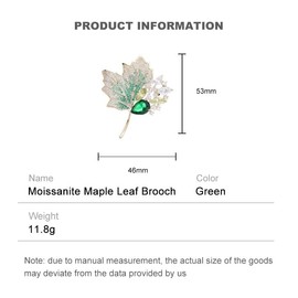Intricate Botanical Design 14K Gold Moissanite Maple Leaf Brooch, Delicate Leaf Gemstone Corsage, Multipurpose Brooch Shawl Buckle Accessory (Green)