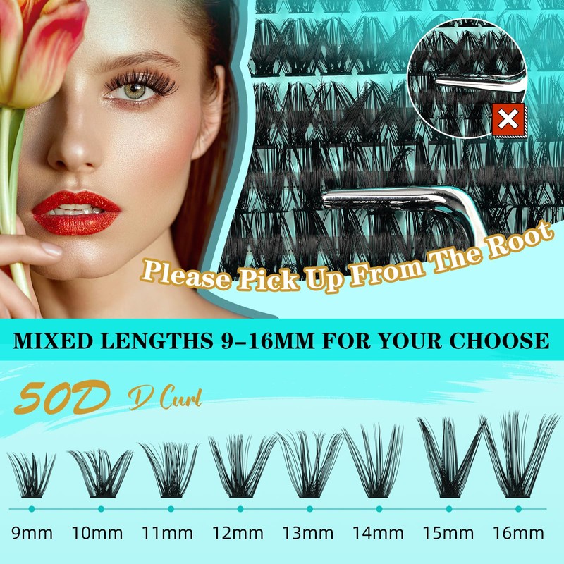Eyelash Cluster Kit 240 Pieces Eyelash Extension Kit D Curl