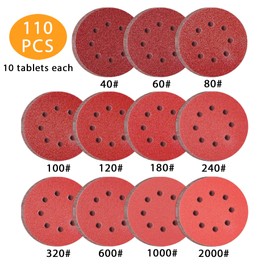 Xcdhemde® 110 Stück Schleifpapier 125mm Klett, Schleifscheiben 8 Löcher Rund, je 10 x Körnung 40/60/80/100/120/180/240/320/600/1000/2000, für Exzenterschleifer zum Schleifen Polieren Entzundern