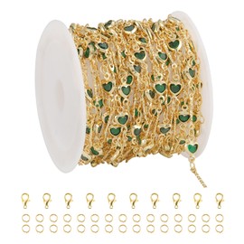 UMAOKANG16.4 Feet Green Heart Rhinestone Jewelry Making Chains 18K Gold Plated Brass Chain for Jewelry Making