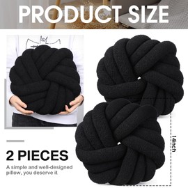 Marsui 2 Pieces Knot Ball Pillows 14 x 14 Inch Decorative Pillow for Couch Bedroom Plush Throw Knot Pillow Soft Handmade Chair Cushion for Living Room Car Decorations (Black)