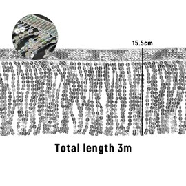 3 Metres Sequin Ribbon with Tassel Fringe Trim Fringe for DIY Clothing Decoration, Curtains, Bags, Crafts (Silver)
