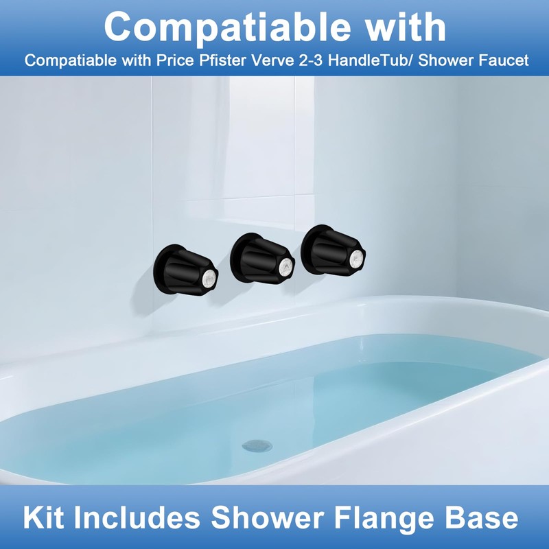 Metal Matte Black Shower Knobs 3 Piece Replacement and Flange