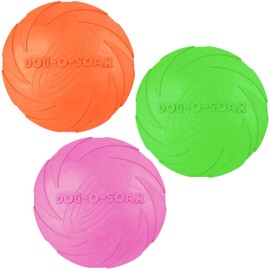 Pack of 3 Rubber Frisbees, Intelligence Toy, Natural Rubber, 15 cm, Dog Frisbee Disc, for Land and Water, Dog Training, Throwing, Catch and Play (Orange + Pink + Green)