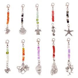 KISSITTY Ocean Theme Pendant Decorations Antique Silver Shell Fish Turtle Sea Animal Charms Dangles for DIY Necklaces Wind Chimes Key Chains Jewelry Craft Making, Glass, No Gemstone