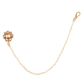 Efulgenz Indian Nose Ring With Chain Indian Jewelry Nose Ring Crystal Kundan Bridal Nose Pin With Faux Pearl Chain Nath Non Piercing Nose To Ear Chain Jewelry Press Nose Rings for Women