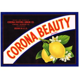 ORIGINAL LEMON CRATE LABEL CORONA BEAUTY RIVERSIDE COUNTY VINTAGE C1940S CITRUS