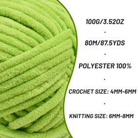 2 Pack Chunky Chenille Yarn for Crocheting, Baby Yarn for Crocheting Soft Blanket, 174.9 yds /7 oz Crochet Yarn, Bulky 5 Amigurumi Yarns, Fluffy Velvet Yarns for Knitting Crafts (2 Lime Green)