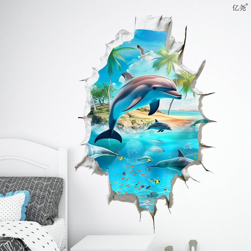 Break Through Wall Effect Ocean Themed Static Electricity Window Decorations