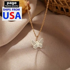 Rinhoo Butterfly Pendant Necklace Metal Clavicle Choker 18" Chain Women Jewelry