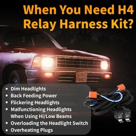 Ronybuy H4 Relay Harness 9003 Headlight Relay Wiring Kit Ceramic Socket Plugs for 7x6 5x7 H6054 6054 Headlights Conversion Kit, Fit for Toyota 95-97 Tacoma 88-95 Pickup, Fix Dual Ground Problem