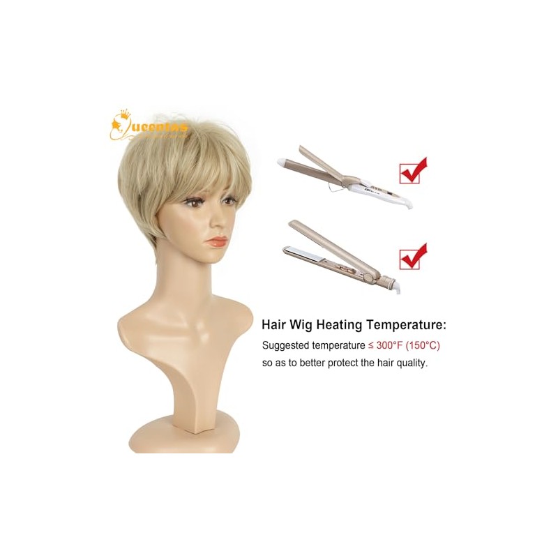 QUEENTAS Peluca Rubia Corta, Pelucas De Corte Pixie Para Mujeres
