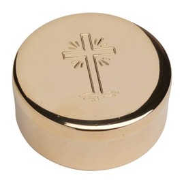 MaMeMi Host Container / Host Box Made of High-Quality Brass [Gold-Plated] with Engraved Cross [Diameter 5 cm]