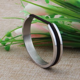 Zuo Bao Stainless Steel Elastic Hair Tie Bracelet Grooved Bangle for Women (S)