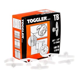TOGGLER Toggle TB Residential Drywall Anchor, Polypropylene, Made in US, 3/8" to 1/2" Grip Range, For #6 to #14 Fastener Sizes (Pack of 100)