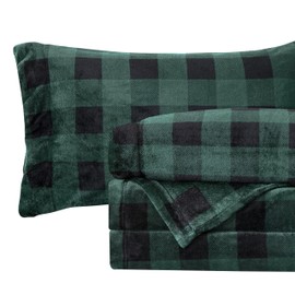 Elegant Comfort Luxuriously Soft 4-Piece Velvet Plush Flannel Sheet Set - Premium Quality - Cozy Warm, Anti-Static, Non Pilling Fuzzy Velvet Flannel Fleece Deep Pocket Sheet Set - King, Buffalo Green