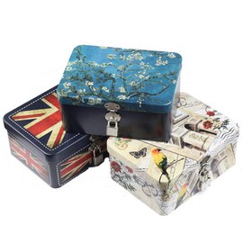 Retro Style Rectangle Tinplate Storage Box with Padlock, Home Kitchen Desktop Storage Tin Canister, Chocolate Candy Tea Coffee Cosmetics Jewelry Photos Gift Case (Rudder)