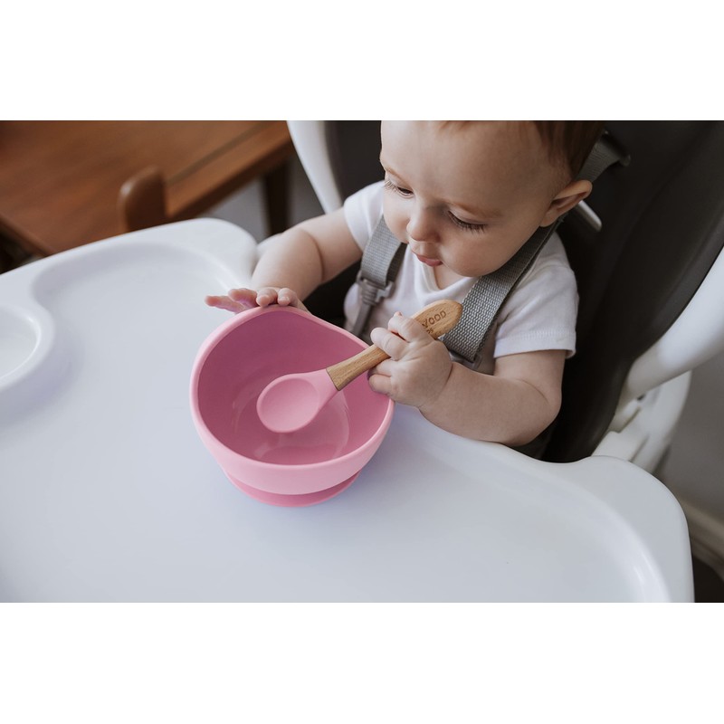 Ecowood® Tazón/Plato Hondo/Bowl de Silicon con Cuchara de Bambú para