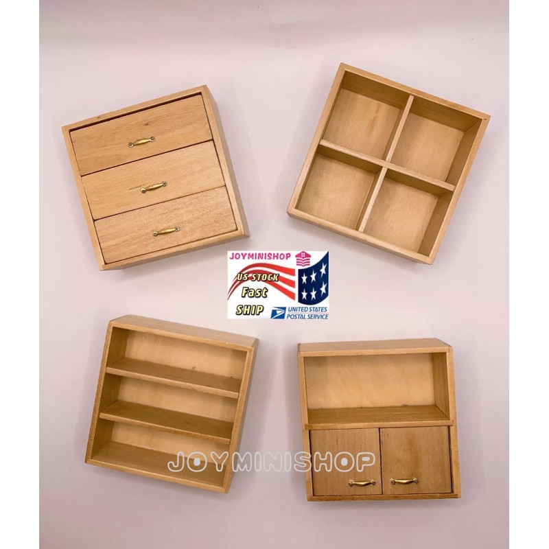 Unbranded 1/12 Miniature Burlywood Combination Cabinet Set Dollhouse Shelves Accessory