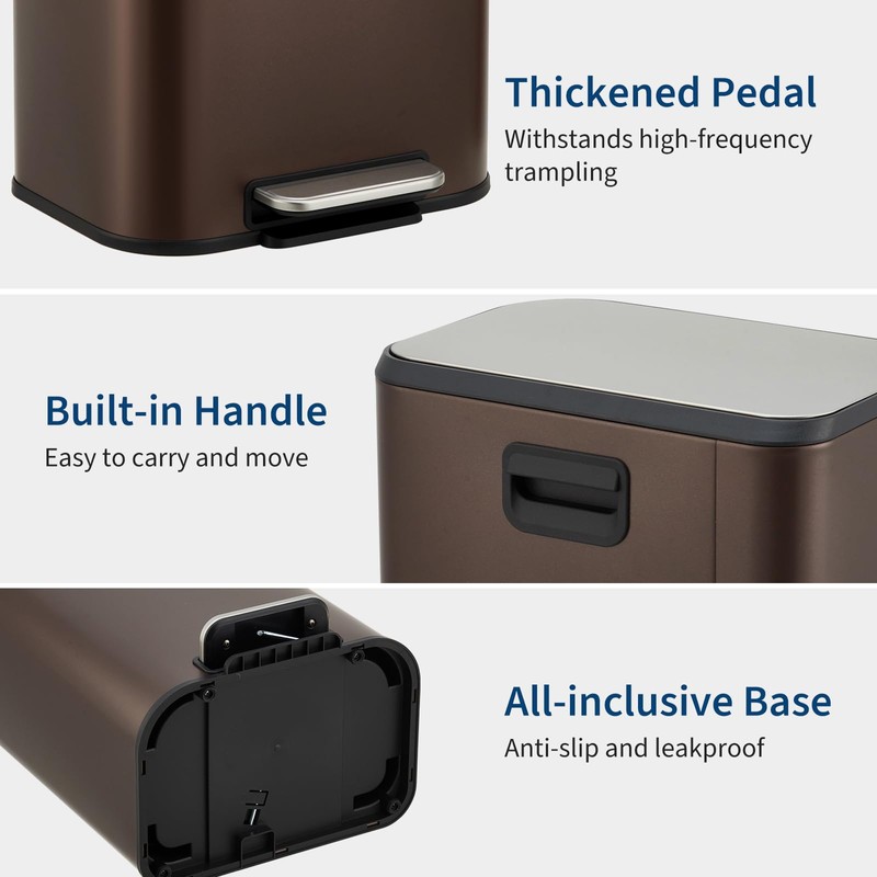 DYTesa 8 Gallon Brown Stainless Steel Kitchen Trash Can -