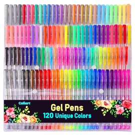 120 Colors Gel Pens, Colored Neon Glitter Pen for Adult Coloring Books, 40% More Ink Fine Point Gel Markers Set, Art Supplies Gift for Kids Adults Drawing Doodling Scrapbook Journaling