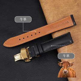 [vinacreations] Cowhide Genuine Leather Watch Strap D Buckle Quick Release Spring Bar Men's Calf Leather Replacement Watch Band with Leather Wrist Neck Deep Buckle Thick Replacement Strap Quick Change