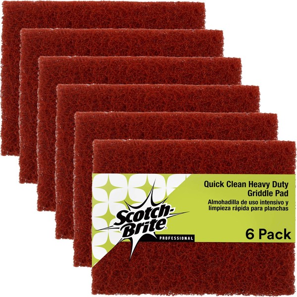 Scotch-Brite Griddle Cleaning, Quick Clean Heavy Duty Scour Pad, 4 in x 5.25 in, 6 Pads/Pack, For Baked On Food and Cooking Oils, Use on Hot or Cool Griddle