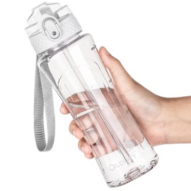 OLDLEY Kids Water Bottle with Straw 15 oz BPA-Free Leak-Proof Motivational Water Bottles with Time Marker for School Sports Travel Gym, Easy to Use for Girls Goys, 1 Straw Lid, Transparent