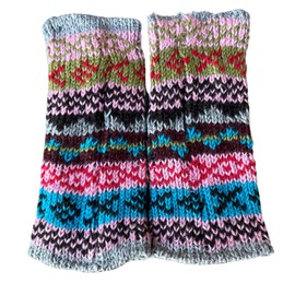 Nickanny's Snowflake Fair Isle Insulated Lined Cable Knit Arm Warmer Fingerless Gloves Thumb Hole Gloves Mittens (Scandi Pink)