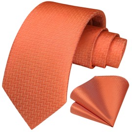 HISDERN Ties for Men Wedding Tie with Pocket Square Classic Plaid Houndstooth Business Ties & Handkerchief Set, Orange/Burnt Orange
