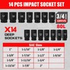 TONYNOL 3/4 Inch Drive Deep Impact Socket Set,6-Point,SAE Sizes(1“-2”),14 PCS,Cr-Mo